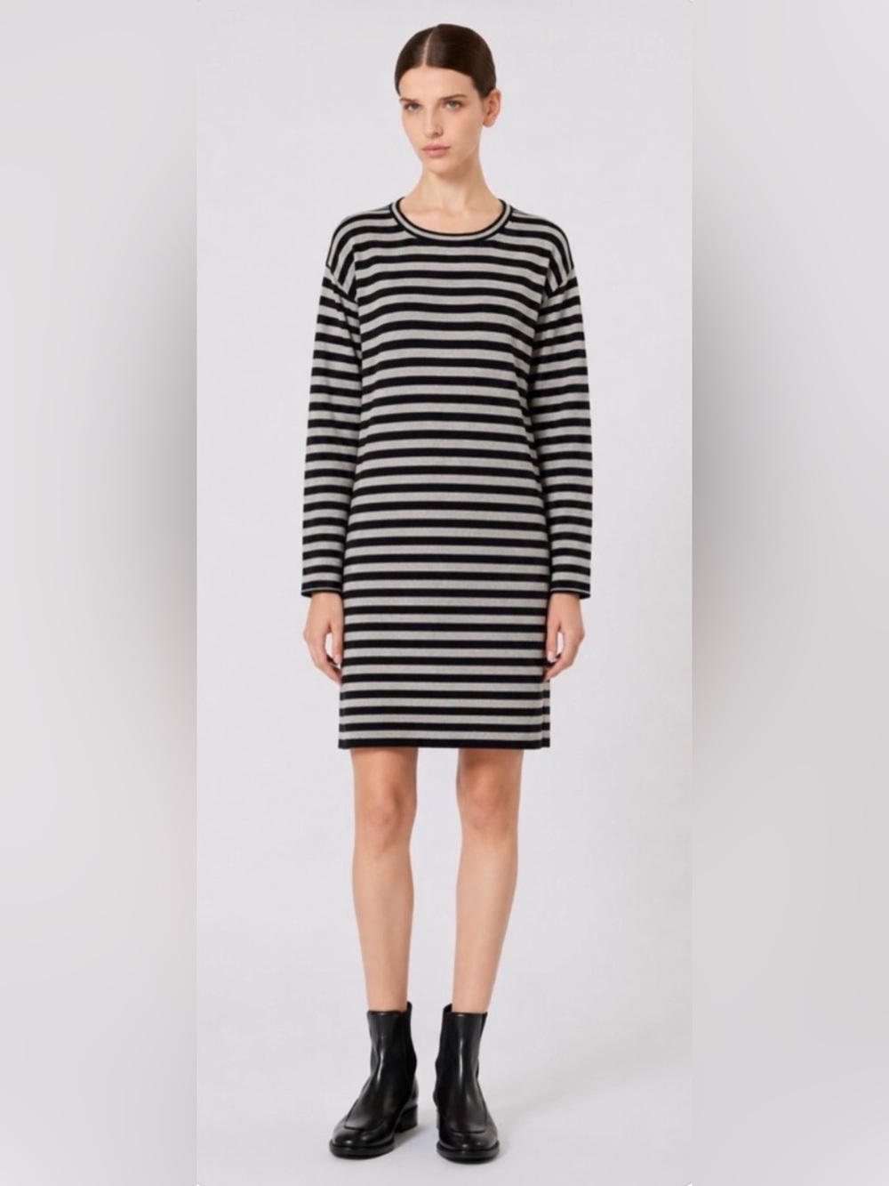 Max Mara Cashmere Wool Navy Blue Gray Striped Knit Sweater Dress Size M Luxury